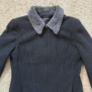 Dorothy Perkins Coat Wool Blend Zip Up Lined Jacket Faux Fur Collar US 8 UK 12